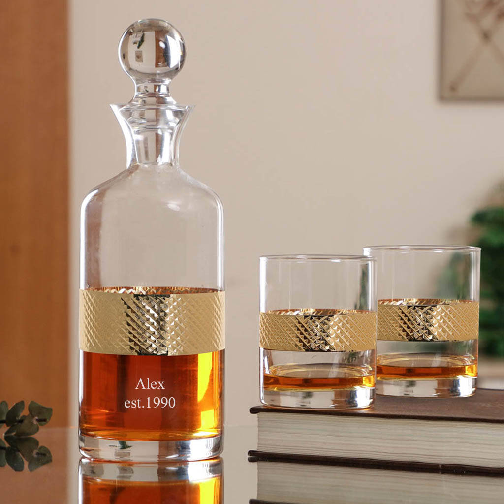 Personalised Diamond Embossed Gold Glassware By Dibor