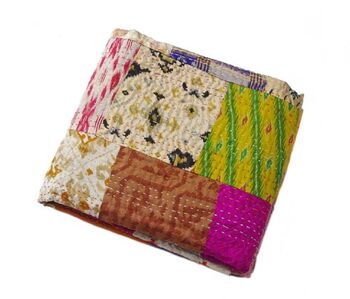Silk Patchwork Multicoloured Hand Stiched Kantha Quilt, 4 of 9