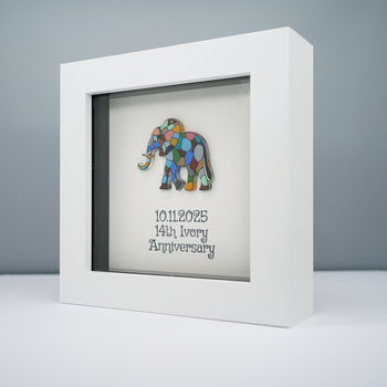 Personalised 14th Ivory Anniversary Elephant Frame Gift, 3 of 5