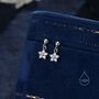 Sterling Silver Dainty Cz Flower Drop Stud Earrings, thumbnail 1 of 12