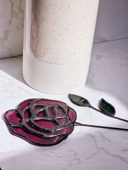 Raspberry Rose Floral Stained Glass Flowers By Post, 2 of 7