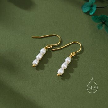 Oval Pearl Trio Drop Hook Earrings In Sterling Silver, 5 of 11