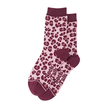 Leopard Print Bamboo Ankle Socks Women's Pink Plum, 2 of 3
