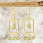Green Peridot Hammered Gold Plated Rectangle Earrings, thumbnail 1 of 10