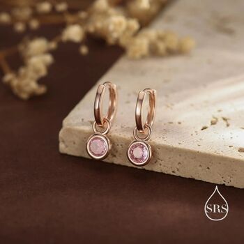 Sterling Silver October Birthstone Tourmaline Pink Crystal Drop Hoop Earrings, 7 of 11