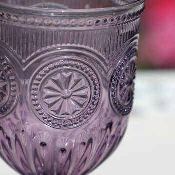 Set Of Four Embossed Purple Wine Goblets, 3 of 5