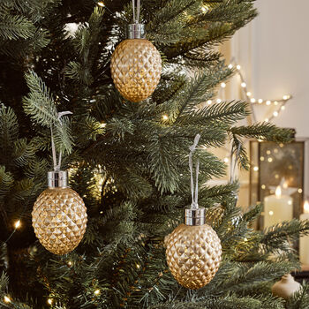 Set Of Three Gold Pinecone Baubles, 2 of 4