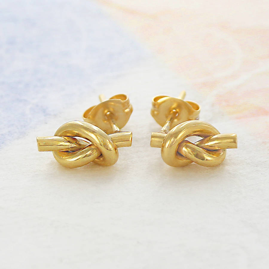 Friendship Knot Gold Stud Earrings, 1 of 6