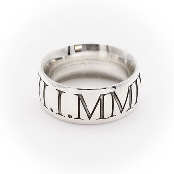 Roman Numerals 10mm Wide Personalised Silver Ring, 4 of 7