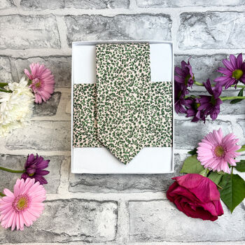 Emerald Floral Cotton Wedding Tie Set, 6 of 6