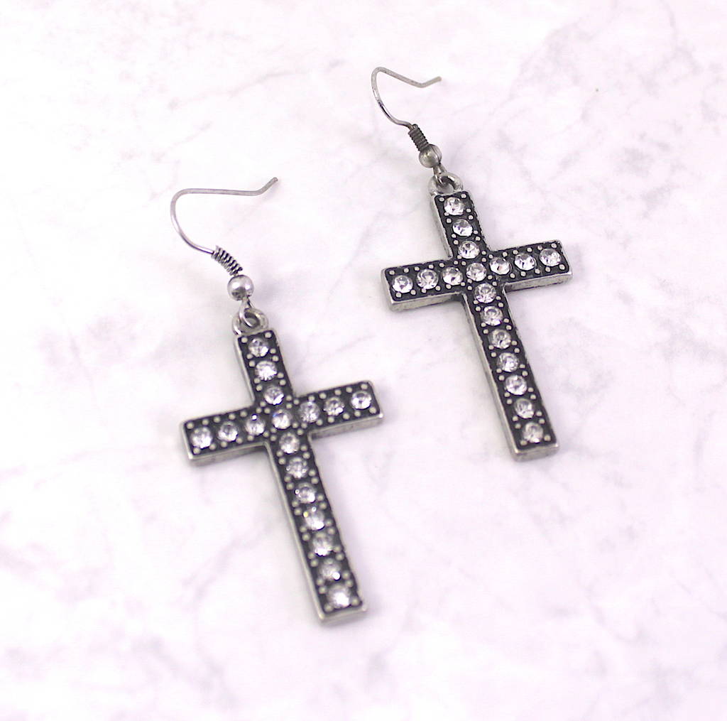 Large Crystal Cross Earrings By Lucy Loves Neko