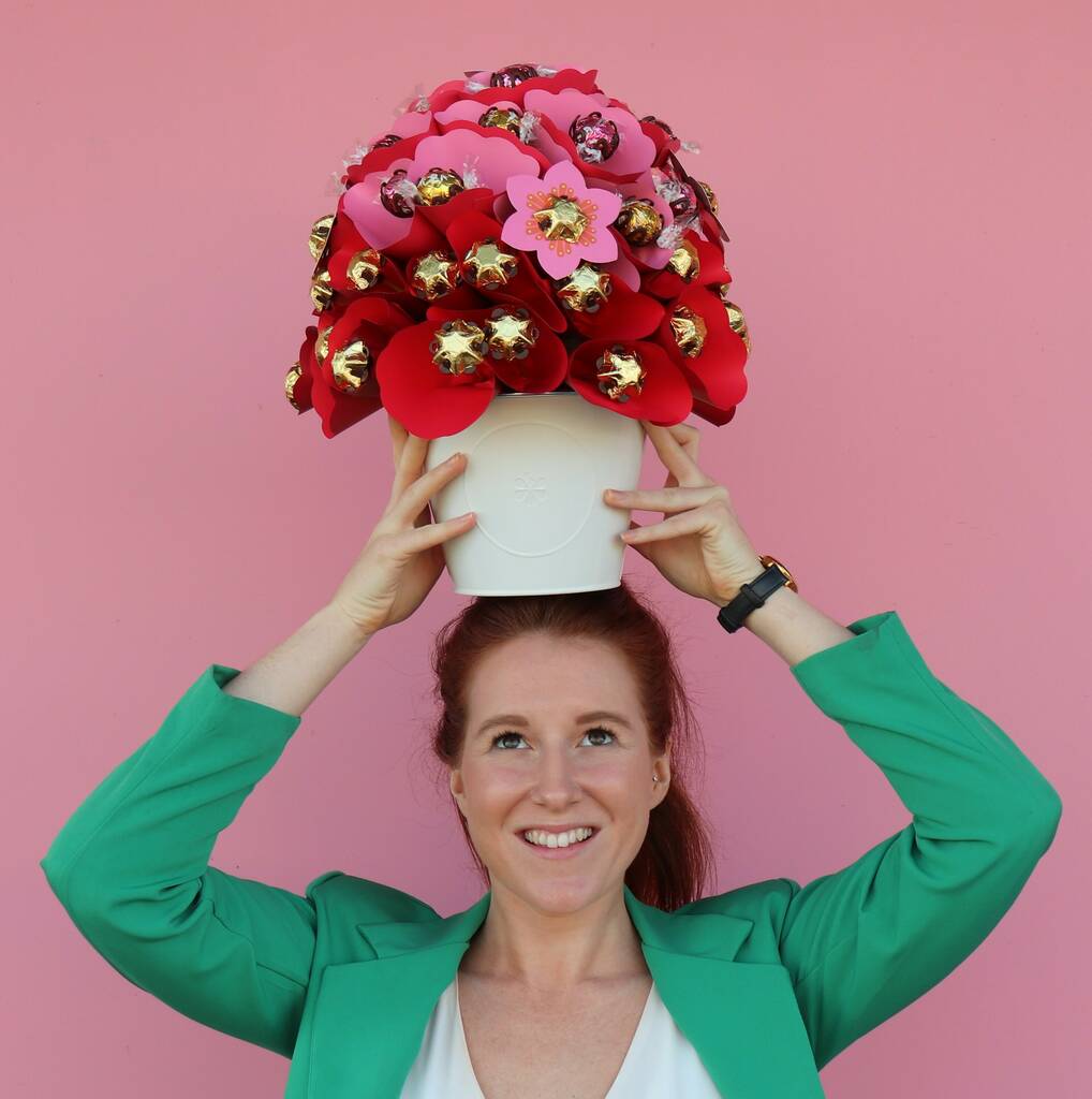 Image of Deluxe Sunrise Chocolate Flower Arrangement