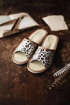 Leopard Leather Open Toe Slippers By Onaie, 2 of 4