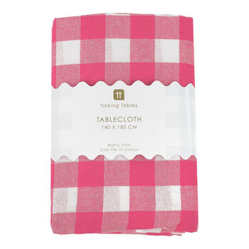 Raspberry Pink And White Fabric Gingham Tablecloth, 4 of 4