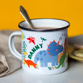 Personalised Children's Dinosaur Enamel Mug, 4 of 11