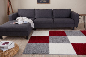 The Rugs Geometric Shaggy Rug Red Checkered Rug, 4 of 12