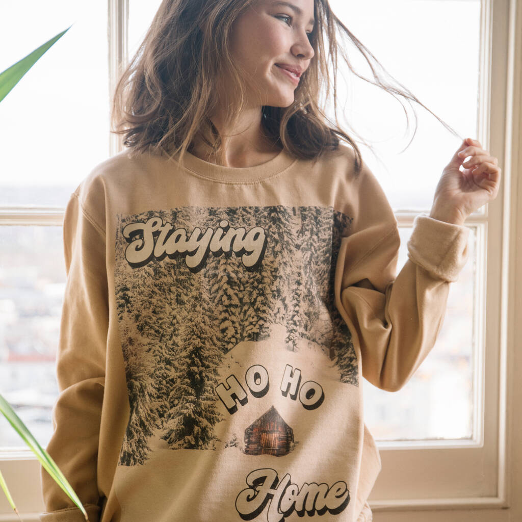 Staying Ho Ho Home Women's Christmas Jumper, 1 of 6