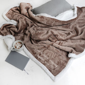Personalised Mocha And White Super Soft Blanket, 2 of 3