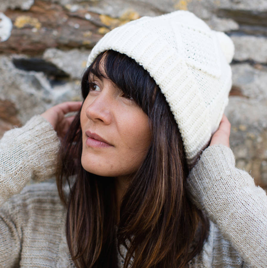 Cream Merino Wool Bobble Hat By Atlantic Blankets