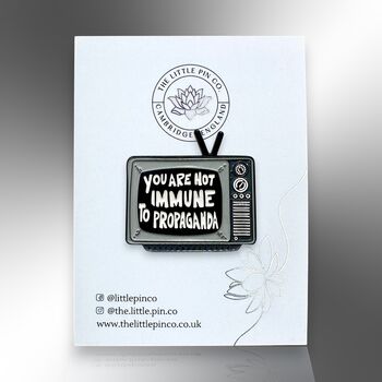 You Are Not Immune To Propaganda Retro Television Meme Enamel Lapel Pin, 5 of 8