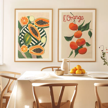 Papaya And Lime Wall Art | Hand Painted Tropical Fruit Print, 6 of 12