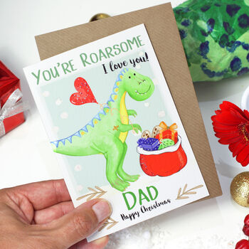 Personalised Mummy Daddy Dinosaur Christmas Card, 7 of 8