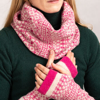 Knitted Snood Fair Isle Pattern Bright Pink, 2 of 8