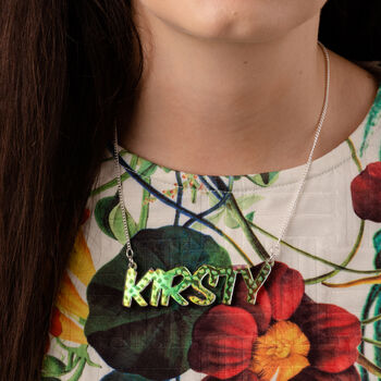 Iridescent Watermelon Girl's Name Necklace, 5 of 6