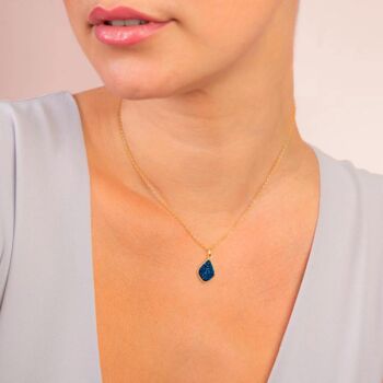 Blue Druzy Crystal 18k Gold Plated Necklace, 2 of 6