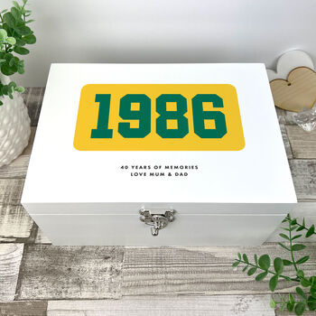 Personalised Year Milestone White Wooden Memory Box 18th, 21st, 50th Birthday And Anniversary Gift, 10 of 12