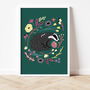 Badger And Florals Print, thumbnail 1 of 4