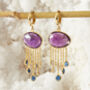 Amethyst Topaz Gold Plated Silver Chain Dangly Earrings, thumbnail 2 of 9