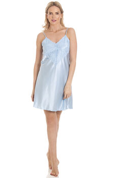 British Made Pale Blue Short Satin Nightdress With Lace Detail Ladies Size 8 To 28 UK, 3 of 5