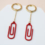 Red Paperclip Playful Dangle Gold Stud Earrings, thumbnail 3 of 3
