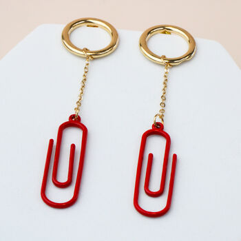 Red Paperclip Playful Dangle Gold Stud Earrings, 3 of 3