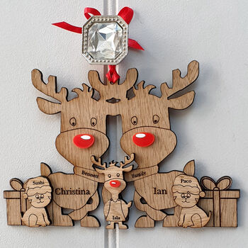 Personalised Reindeer Family Oak Christmas Wreath, 6 of 7