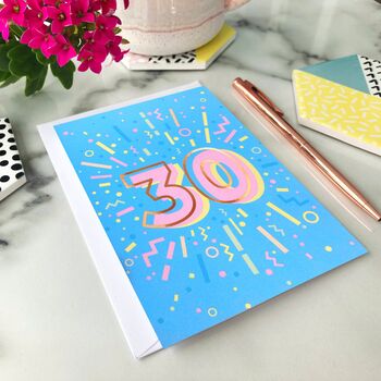 Rose Gold Blue 30th Birthday Card, 5 of 5