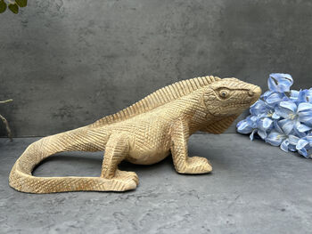 Hand Carved Wood Iguana Figurine 30cm Wood Animal Gift, 2 of 12