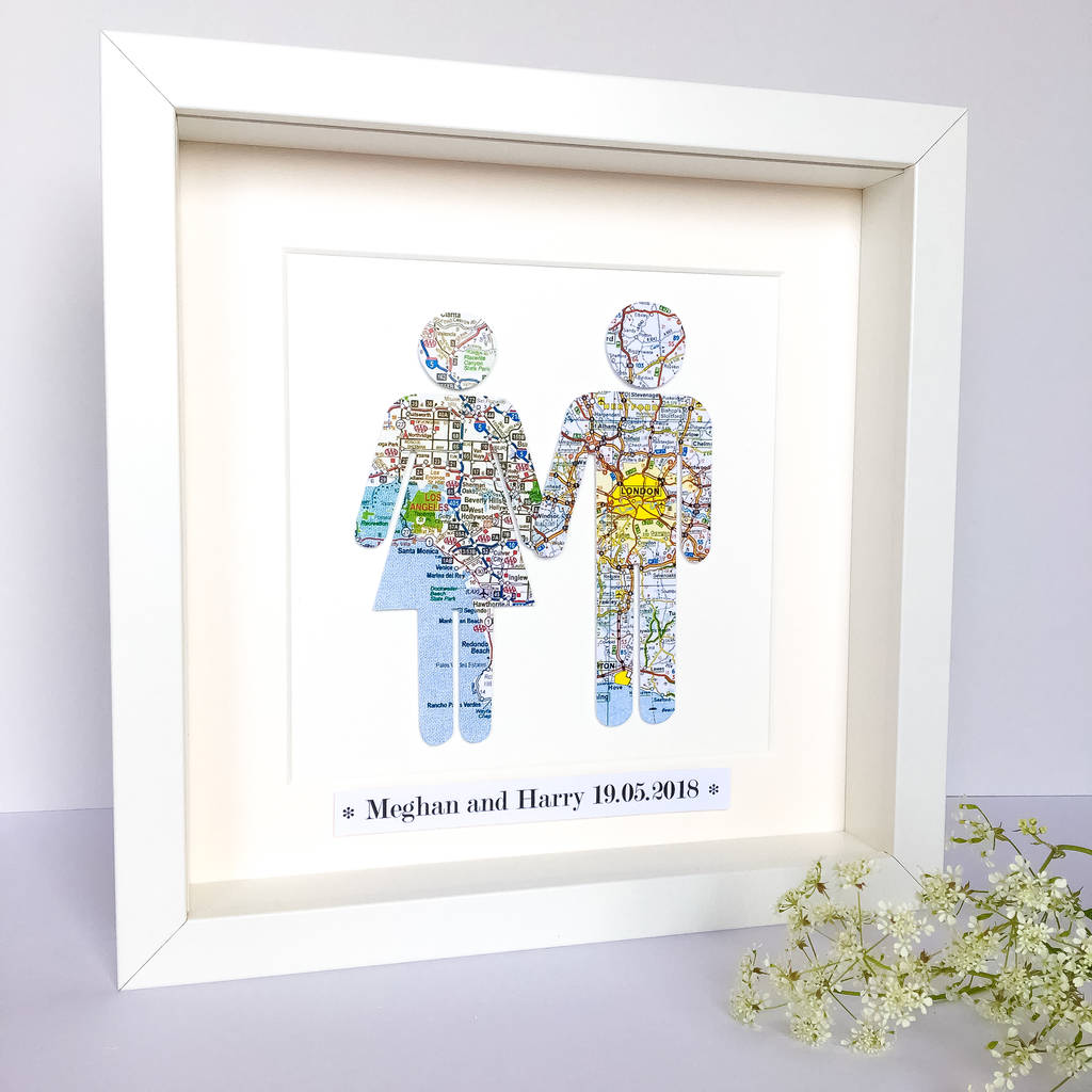 Personalised Couple Map Picture / Wedding Gift, 1 of 12