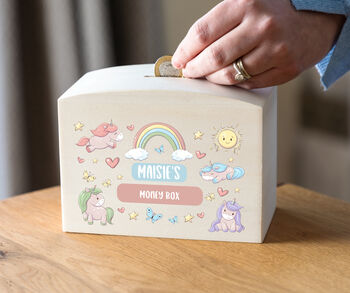 Personalised Children's Money Box With Unicorns, 2 of 5