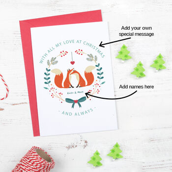 Foxes In Love Personalised Christmas Card, 3 of 5