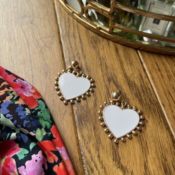 White Heart Drop Earrings, 2 of 3
