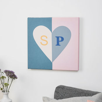 Personalised Love Heart Initials Canvas Wedding Print, 2 of 3