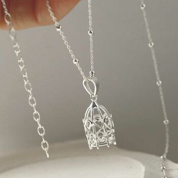 Sterling Silver Birdcage Pendant Necklace, 3 of 5