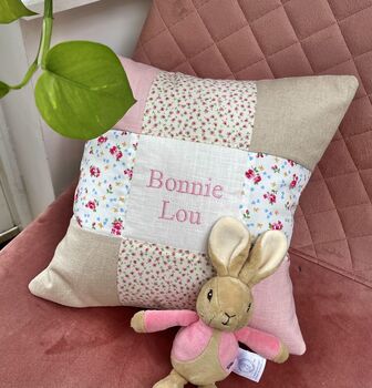 Ditsy Pink Patchwork Name Cushion, 5 of 9