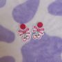 Polymer Clay Cherry Bow Dangle Earrings, thumbnail 1 of 2
