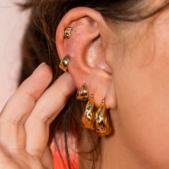 Gold Plated Nugget Hoop Earrings, 3 of 4