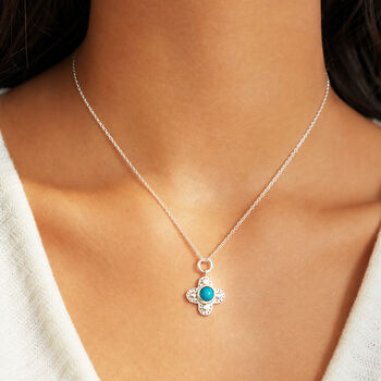 Sterling Silver Clover Necklace With Turquoise, 2 of 4