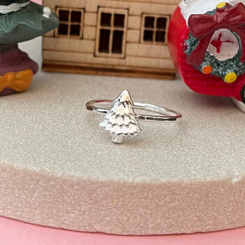 Sterling Silver Mini Christmas Tree Ring, 2 of 11