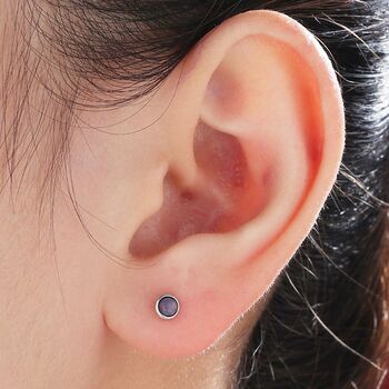 Tiny Black Opal Screw Back Earrings In Sterling Silver, 3 of 8